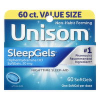 Unisom SleepGels Nighttime Sleep-Aid, 50 mg, Softgels, Value Size, 60 Each