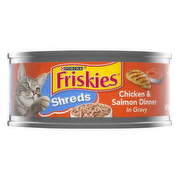 Friskies Cat Food, Salmon & Chicken Dinner in Gravy, Shreds, 5.5 Ounce