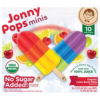 JonnyPops Pops, Dairy Free, No Sugar Added, Organic, Color Burst, Minis, 10 Each