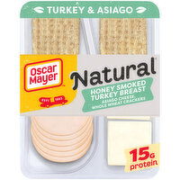 Oscar Mayer Meat & Cheese Snack Plate with Honey Smoked Turkey, Asiago Cheese & Whole Wheat Crackers, 3.3 Ounce