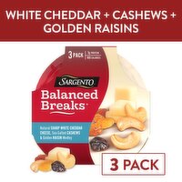 SARGENTO Balanced Breaks® Natural Sharp White Cheddar Cheese, Sea-Salted Roasted Cashews and Golden Raisin Medley, 3-Pack, 6.04 Ounce