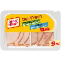 Oscar Mayer Deli Fresh Oven Roasted Turkey Breast & Smoked Uncured Ham Sliced Lunch Meat Variety Pack, 9 Ounce