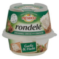 President Rondele Spreadable Cheese with Crackers, Garlic & Herb, 3.2 Ounce