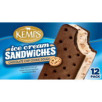 Kemps Ice Cream Sandwiches, Chocolate Chip Cookie Dough, 12 Pack, 12 Each