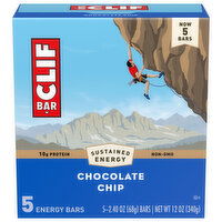 CLIF BAR - Chocolate Chip - Made with Organic Oats - Energy Bars - Non-GMO - Plant Based Protein Bars (5 Pack), 12 Ounce