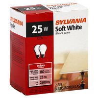 Sylvania Light Bulbs, Indoor, Soft White, 25 Watts, 2 Each