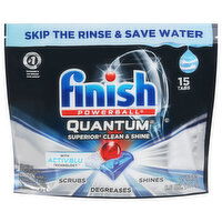 Finish Powerball Automatic Dishwasher Detergent, Quantum, Activblu Technology, Tabs, 15 Each