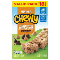 Quaker Chewy Granola Bars, Peanut Butter Chocolate Chip, Value Pack, 18 Each