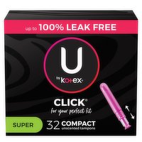 U By Kotex Click Tampons, Super, Compact, Unscented, 32 Each