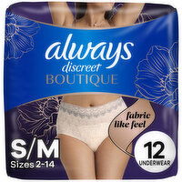 Always Discreet Discreet Boutique Incontinence Underwear, Maximum Protection, S/M, Rosy, 12 Each