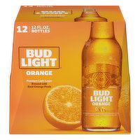 Bud Light Beer, Lager, Premium Light, Orange, 12 Each