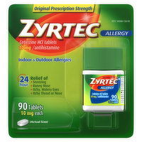 Zyrtec Allergy, Indoor & Outdoor, Original Prescription Strength, 10 mg, Tablets, 90 Each