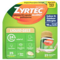 Zyrtec Allergy, Original Prescription Strength, 10 mg, Liquid Gels, 25 Each