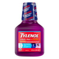 Tylenol Cold + Flu + Cough, for Adults, Night, Wild Berry Burst, 8 Ounce