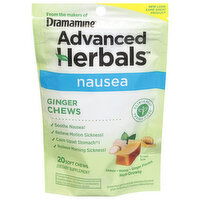 Dramamine Advanced Herbals Ginger Chews, Nausea, Soft Chews, Lemon/Honey/Ginger Flavors, 20 Each