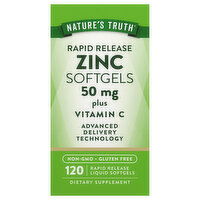 Nature's Truth Zinc, Plus Vitamin C, 50 mg, Rapid Release Liquid Softgels, 120 Each