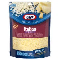 Kraft Shredded Cheese, Five Cheese, Italian, 8 Ounce