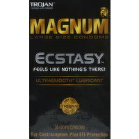 Trojan Magnum Ecstasy Condoms, Premium Latex, UltraSmooth Lubricant, Large Size, 10 Each