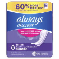 Always Discreet Discreet Pads, Extra Heavy Absorbency, Long Length, 45 Each