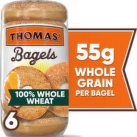 Thomas' 100% Whole Wheat Whole Wheat Bagels, 6 count, 20 oz, 6 Each