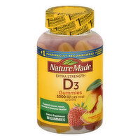 Nature Made Vitamin D3, Extra Strength Dosage, 125 mcg, Gummies, Strawberry, Peach & Mango, 80 Each