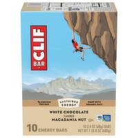 CLIF BAR - White Chocolate Macadamia Nut Flavor - Made with Organic Oats - Energy Bars - Non-GMO - Plant Based Protein Bars (10 Pack), 24 Ounce