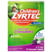 Zyrtec Allergy, Children's, 2.5 mg, Grape Flavor, Chewable Tablets, Grape Flavor, 12 Each