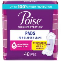 Poise Fresh Protection Pads, Maximum Regular, 48 Each