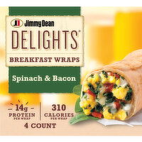 Jimmy Dean Delights Delights Breakfast Wrap, Spinach & Bacon, Frozen, 4 Each