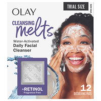 Olay Daily Water-Activated Cleansing Melts +Retinol Fragrance Free Facial Cleanser Trial Size, 12 Each