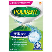 Polident Denture Cleanser, Antibacterial, Overnight Whitening, Tablets, 84 Each