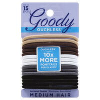 Goody Ouchless Elastics, No-Metal, Medium Hair, 15 Each