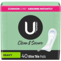 U By Kotex Security Ultra Thin Pads, Heavy Absorbency, 40 Each