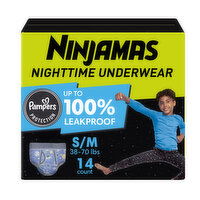 Ninjamas Nighttime Bedwetting Underwear Boy Size S/M, 14 Each