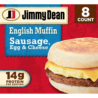 Jimmy Dean English Muffin Breakfast Sandwiches with Sausage, Egg, and Cheese, Frozen, 8 Each