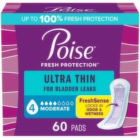 Poise Fresh Protection Pads, Ultra Thin, Moderate, Regular, 60 Each