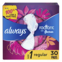 Always Radiant Radiant Pads, Size 1 Regular, 30 Each