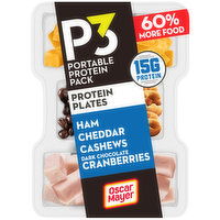 P3 Portable Protein Snack Pack & Protein Plate with Ham, Cashews, Cheddar Cheese & Dark Chocolate Cranberries, 3.2 Ounce