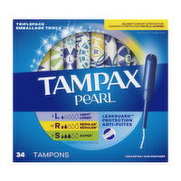 Tampax Pearl Tampax Pearl Tampons Multipack with LeakGuard Braid, Light/Regular/Super, 34 Ct, 34 Each