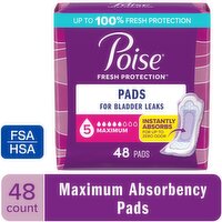 Poise Fresh Protection 5 Maximum Pads, 48 Each
