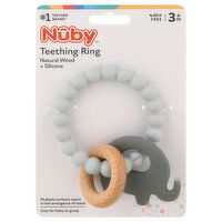 Nuby Teething Ring, Natural Wood + Silicone, 3m+, 1 Each