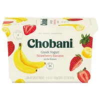 Chobani Yogurt, Greek, Low-Fat, Strawberry Banana on the Bottom, Value 4 Pack, 4 Each