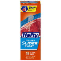 Hefty Slider Bags, Freezer, Quart, 15 Each