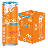 Red Bull Amber Edition Sugarfree Energy Drink, Strawberry Apricot, 12 fl oz, 4 Each