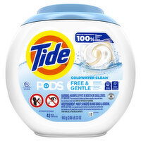 Tide Tide Tide PODS Free & Gentle Laundry Detergent Soap Pacs, 42 Count, 42 Each