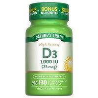 Nature's Truth D3, High Potency, 1000 IU (25 mcg), Softgels, 130 Each