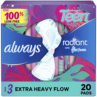 Always Radiant Radiant Teen Pads, Size 3, Extra Heavy, with Wings, 20 Each