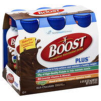 Boost Plus Nutritional Drink, Complete, Rich Chocolate, 6 Each