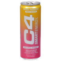 C4 Smart Energy Energy Drink, Sparkling, Zero Sugar, Tropical Passionfruit, 12 Fluid ounce