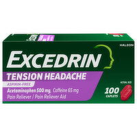 Excedrin Tension Headache, Aspirin-Free, Acetaminophen and Caffeine 500 mg/65 mg, Caplets, 100 Each